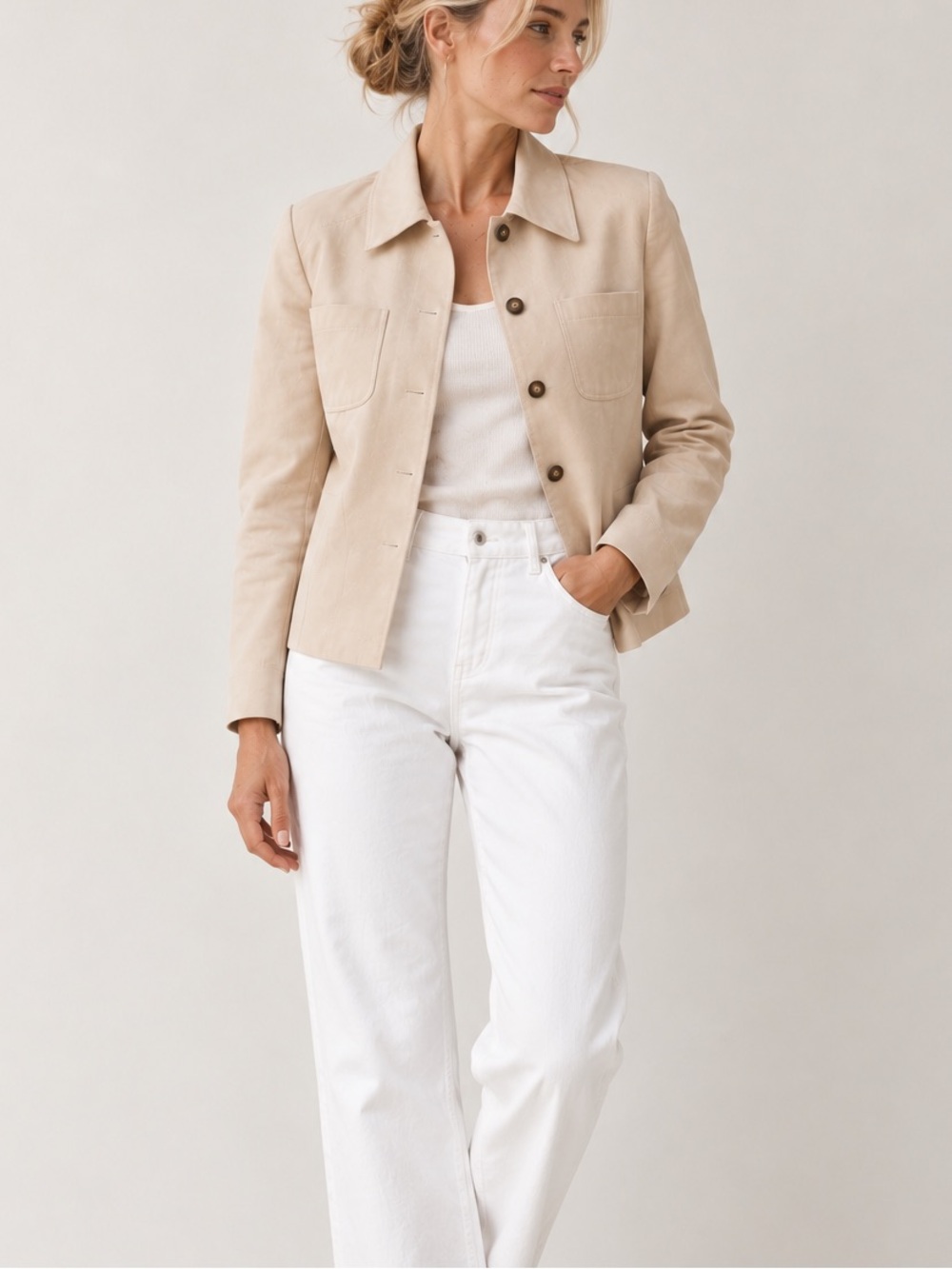 Soft Tailored Beige Blazer Jacket by Kasper | Minimalist Neutral Career Size 14